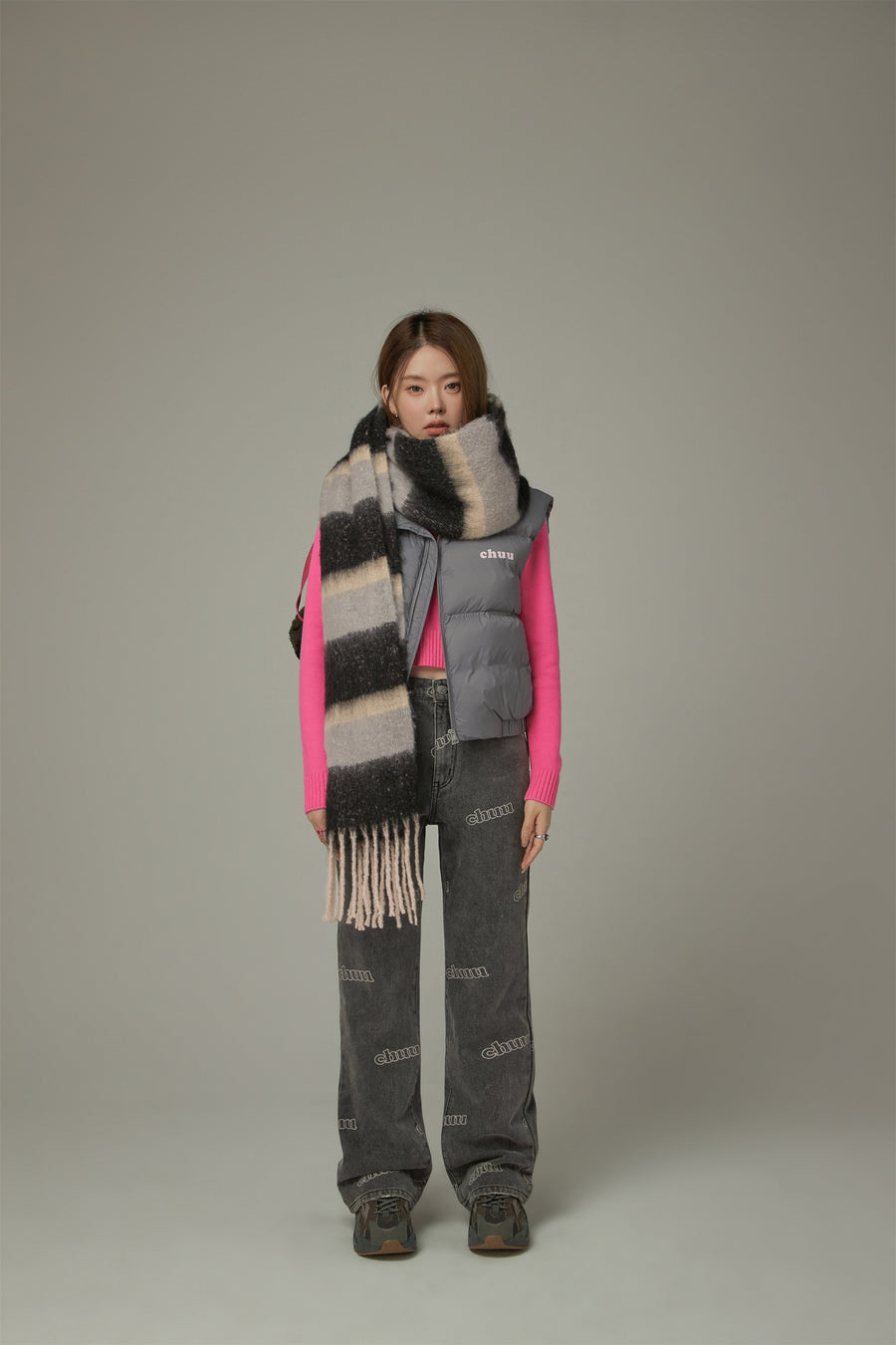 CHUU Striped Fringe Muffler