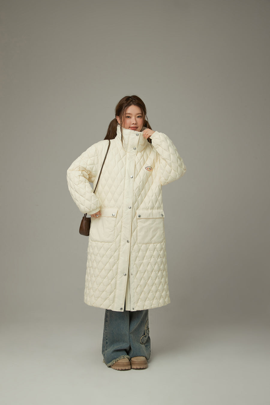 CHUU Collar Quilted Padded Long Coat