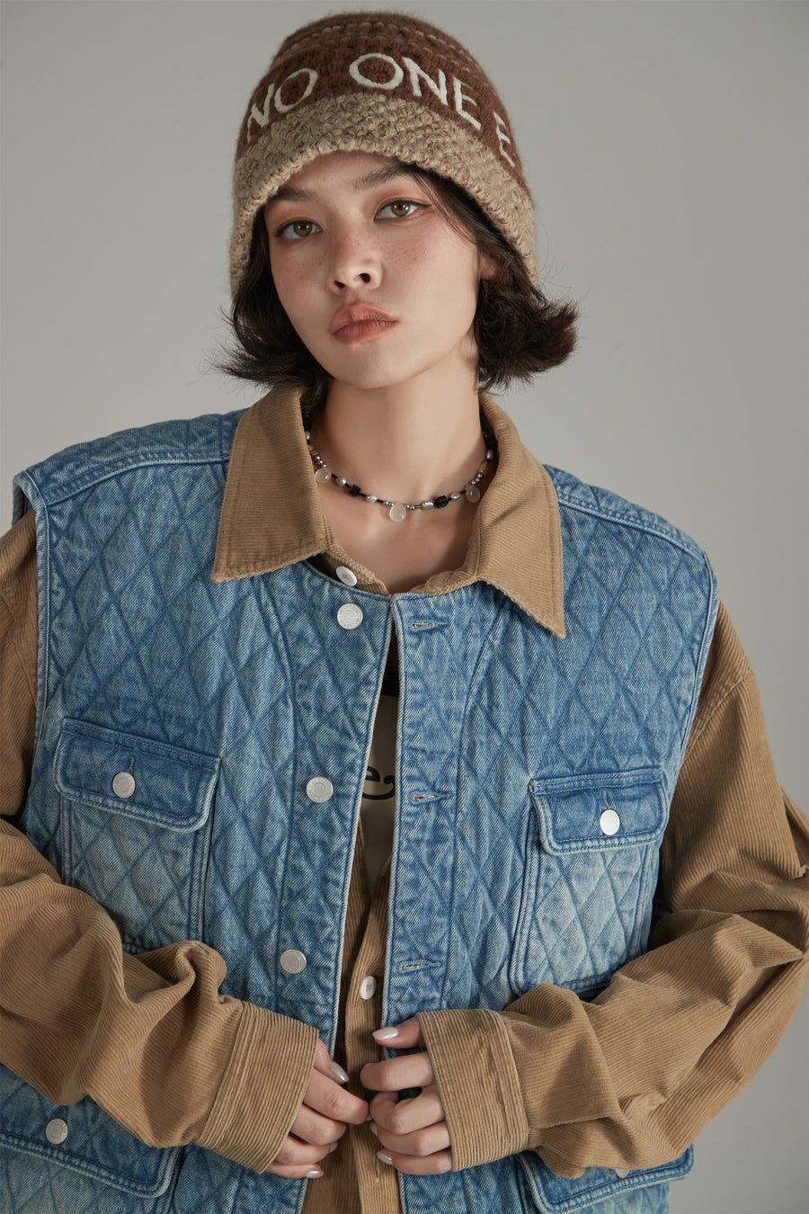 CHUU Pocket Quilted Denim Vest