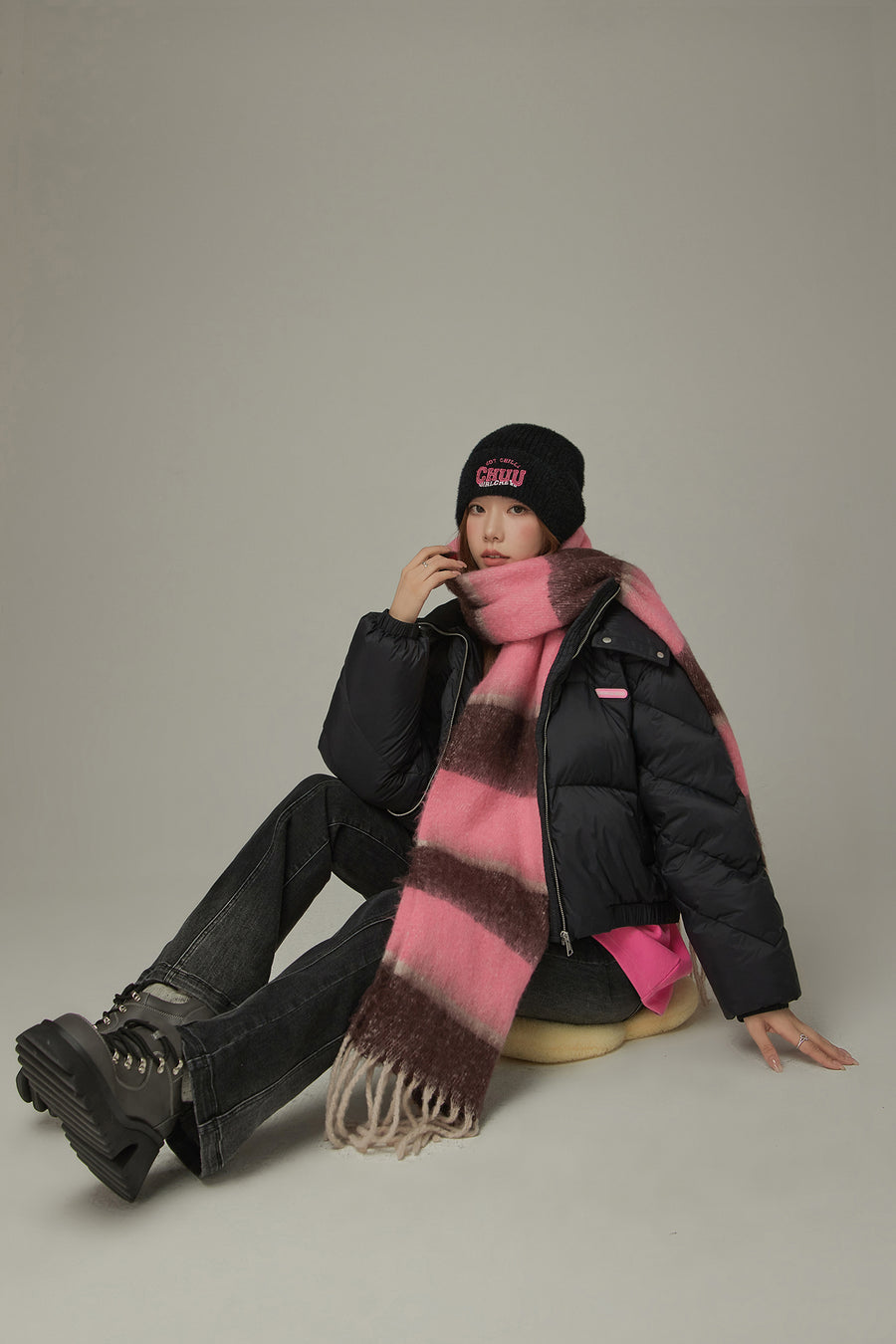 CHUU Colored Hooded Simple Padded Jacket