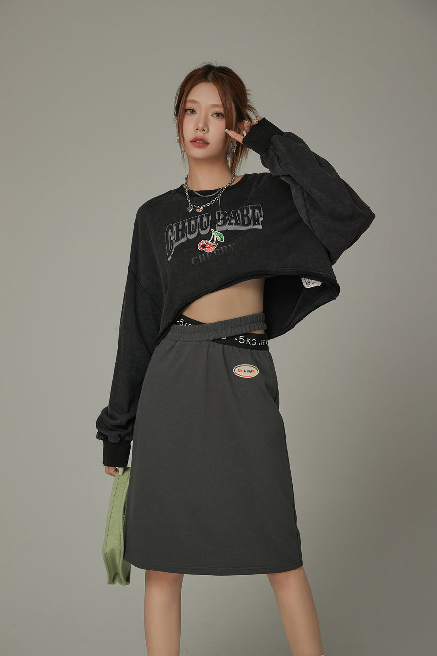 CHUU High Waist Slit Basic Skirt