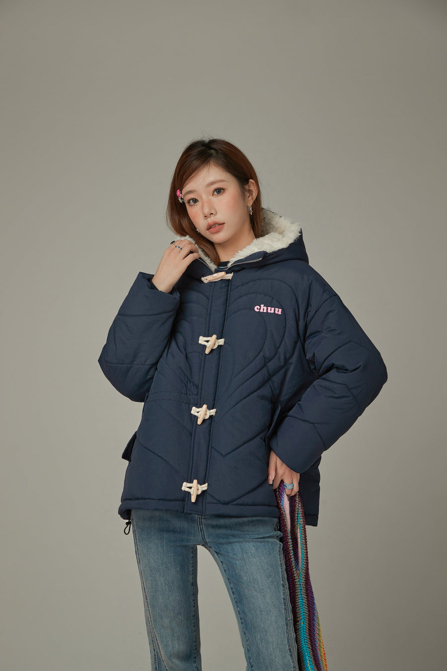 CHUU Fleece Collar Quilted Jacket