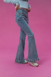 Frayed Tassel Hem Bootcut Denim Jeans