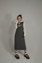 Logo Letter Embroidered Sleeveless Long Dress