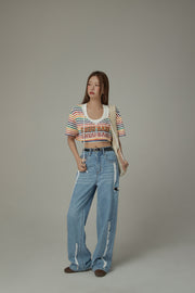 Rainbow Line Banding Open Back Sleeveless Crop Top