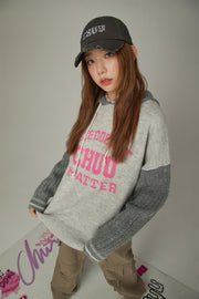 Color Combination Hood Knit Sweater