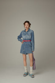 Unbalanced Denim Long Sleeve Dress