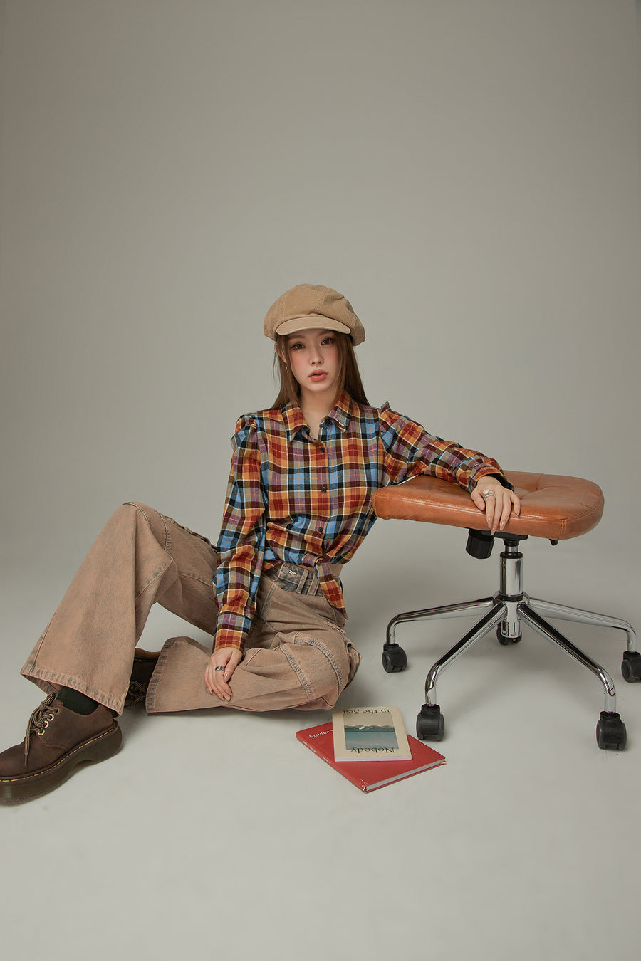 CHUU Check Front Tie Shirt