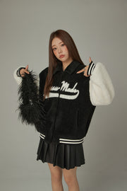 Color Combination Fleece Varsity Jacket