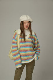 Collar Rainbow Stripe Knit Sweater