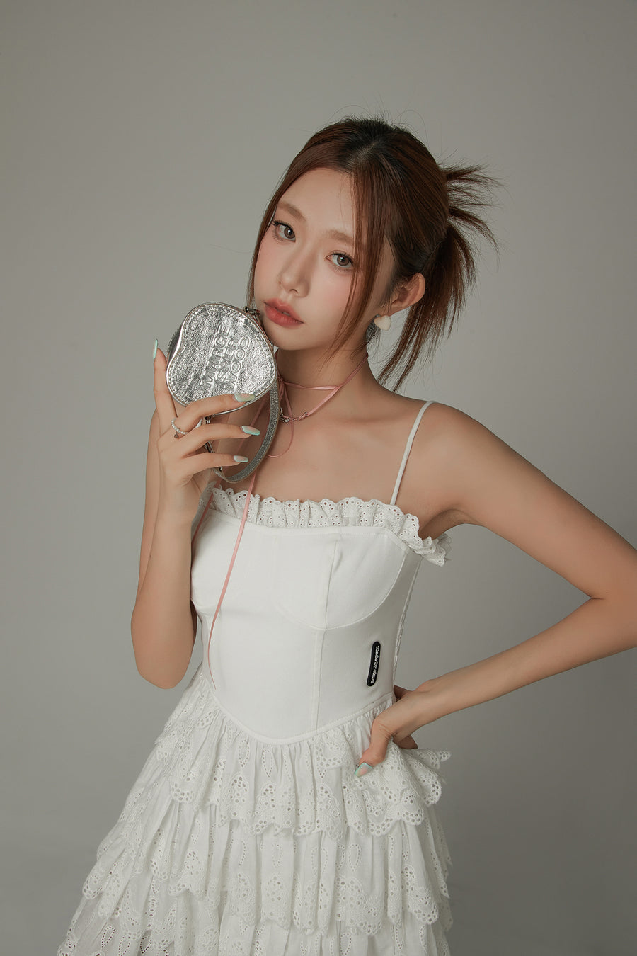 CHUU Lace Layered Ruffle Corset Strap Mini Dress