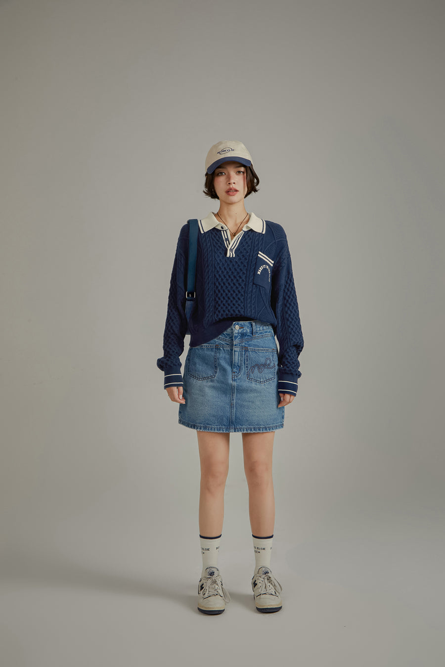 CHUU High Waist Logo Pocket Denim Mini Skirt