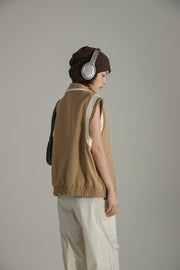 Color Pocket Raw Edge Zipper Vest