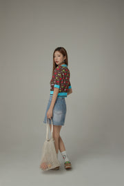 Cherry Argyle Colored Short Sleeve Knit Cardigan