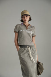 Open Collar Color Logo Sporty T-Shirt