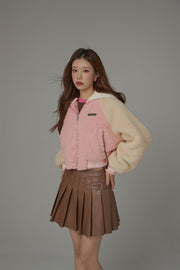 Raglan Color Combination Fluffy Jacket