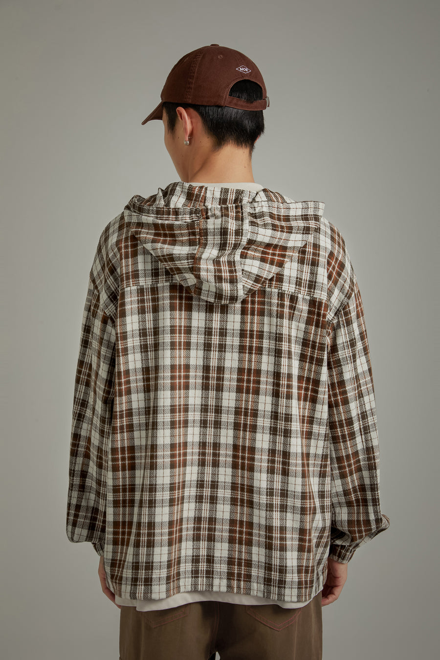 CHUU Checked Hooded String Shirt