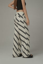 Diagonal Striped Leg Slits Training Wide Pants