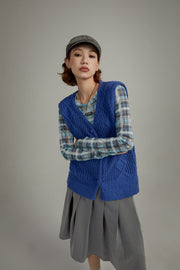 V-Neck Button Knit Vest