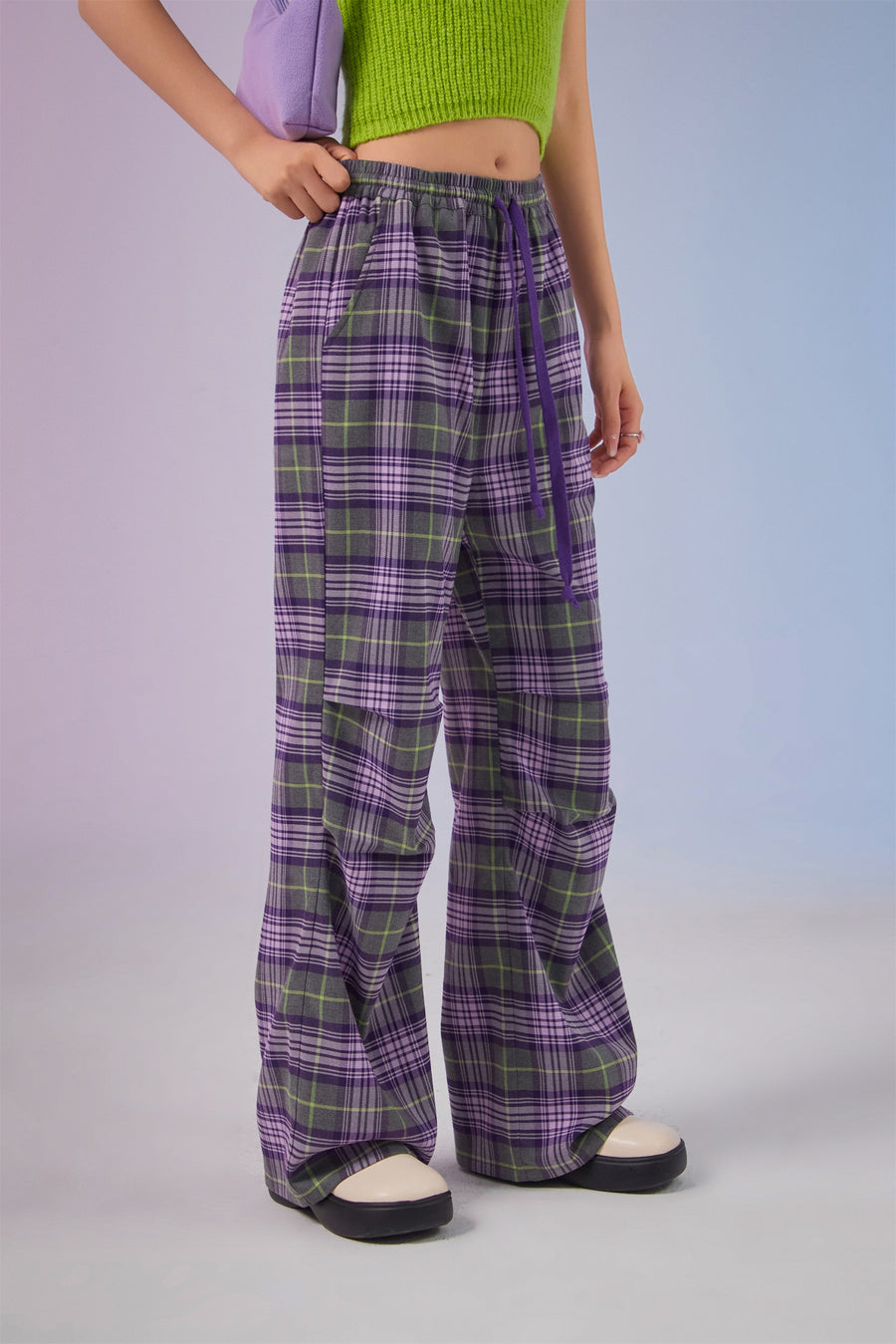 CHUU Color String Check Pants