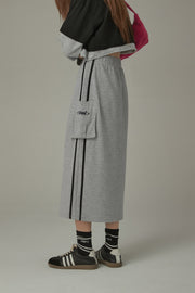 Side Line Pocket Logo Sporty Long Sweat Skirt