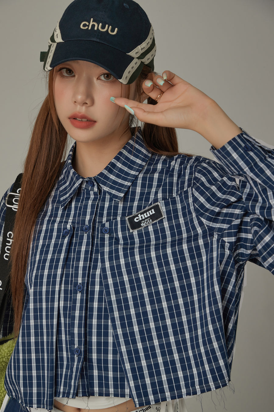 CHUU Checked Loose Fit Raw Hem Shirt