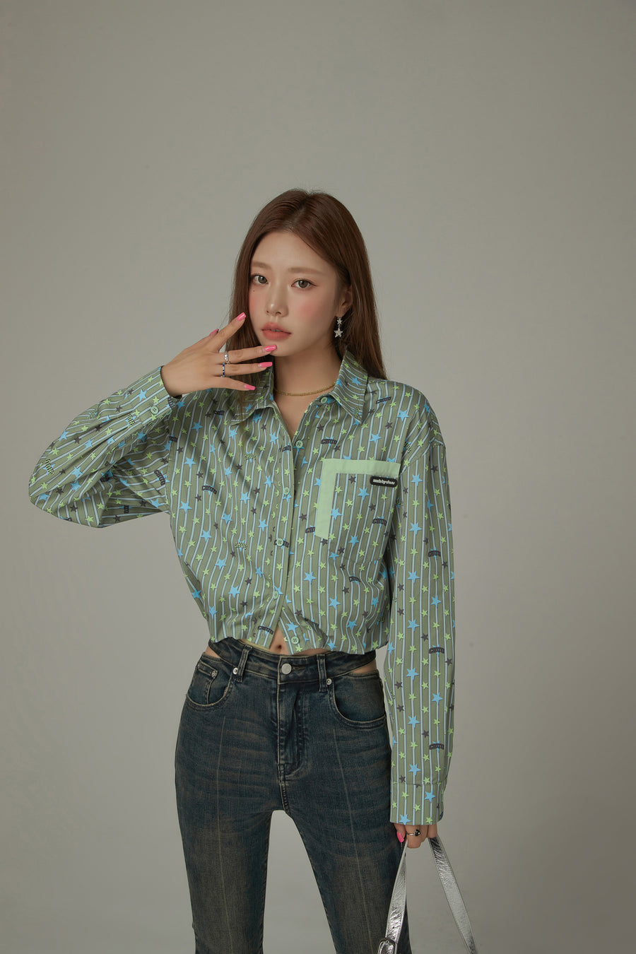 CHUU Stars In The Stripes Cropped Shacket