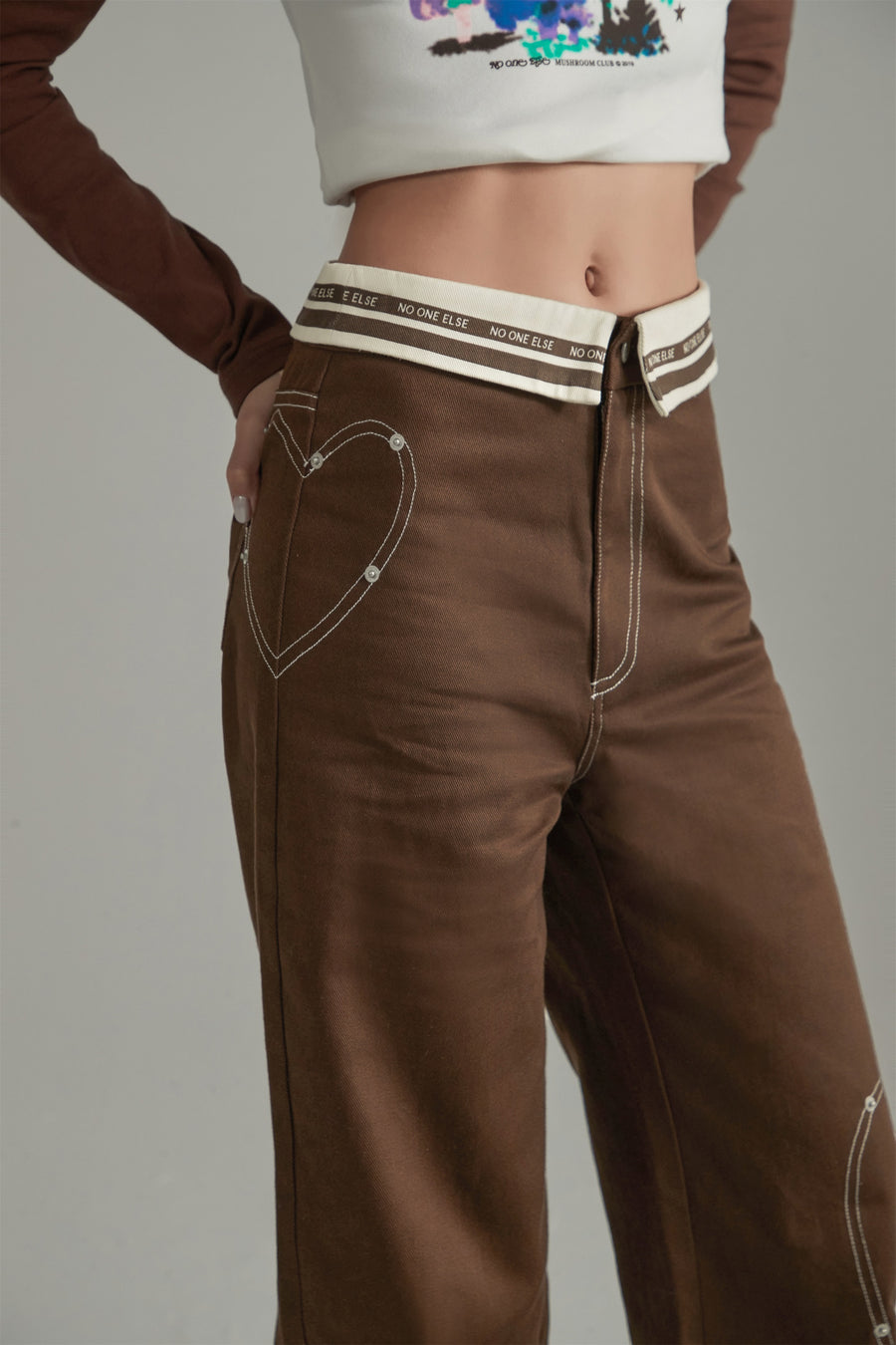 CHUU Heart Folded Waist Wide Pants