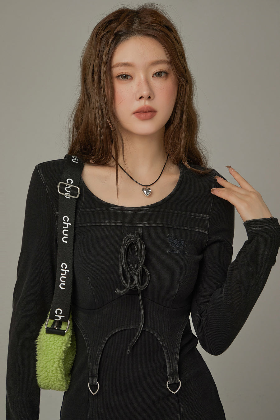 CHUU Knit String Layered Dress