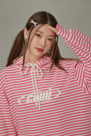 Logo Striped Loose Hoodie