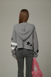 Waffle Star Hooded Button Cardigan