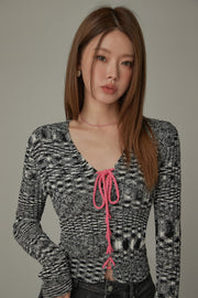 Lace Up Ribbon Slim Knit Top