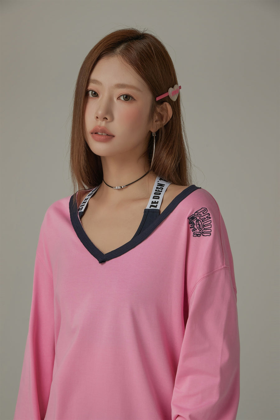 CHUU Color V Neck Loose Fit Long Sleeve Basic T-Shirt