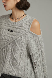 One Shoulder Twist Knit Sweater