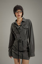 String Shirring Shirt Mini Dress