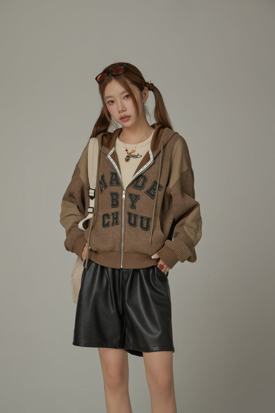 CHUU Lettering Ribbed Loosefit Hooded Zip-Up