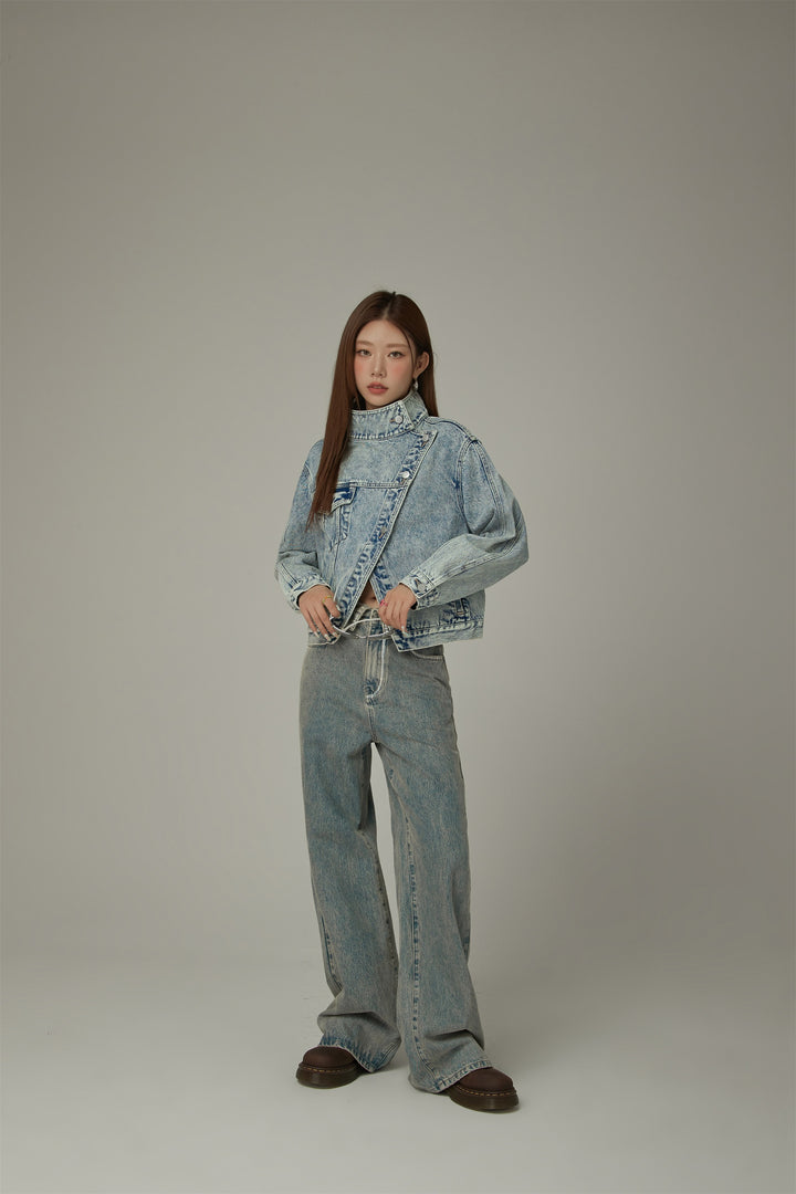 Unbalanced Shirring Denim Jacket