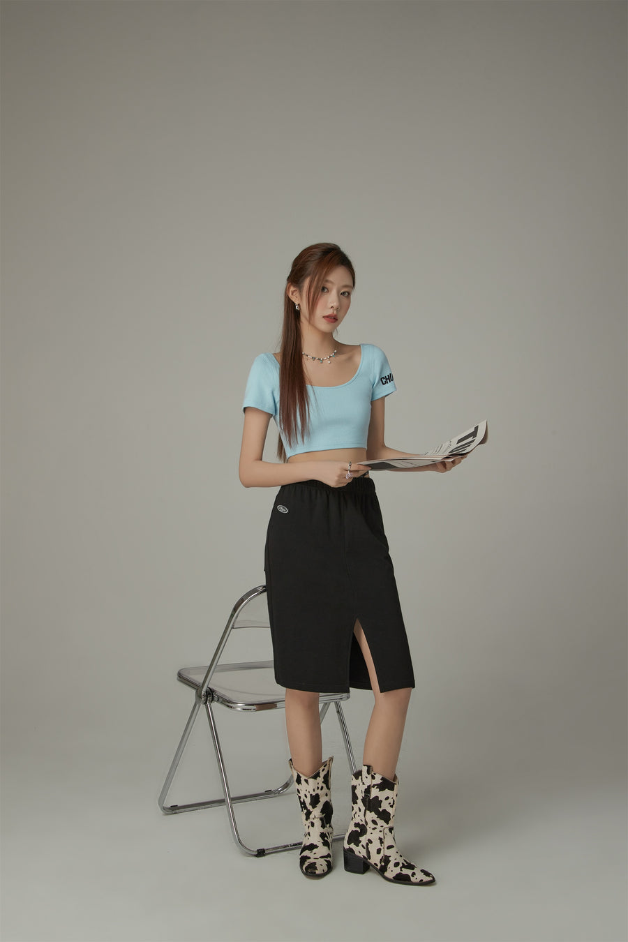 CHUU Side String Casual Slit Skirt