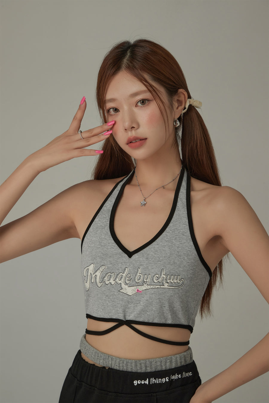 CHUU Logo Halter Criss Cross Sleeveless Top