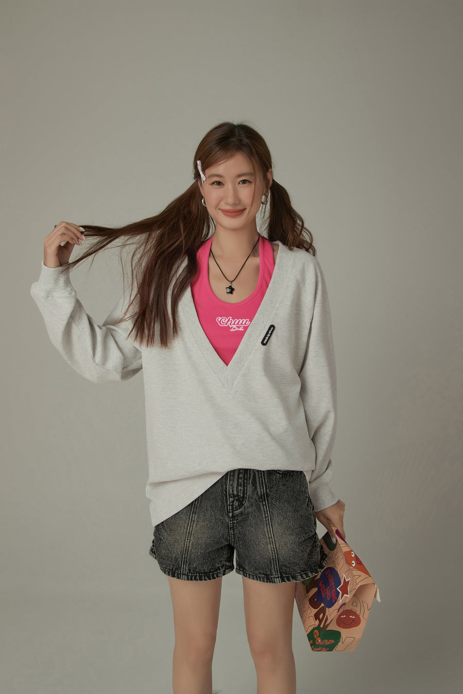 CHUU Maxi V-Neck Loose Fit Sweatshirt