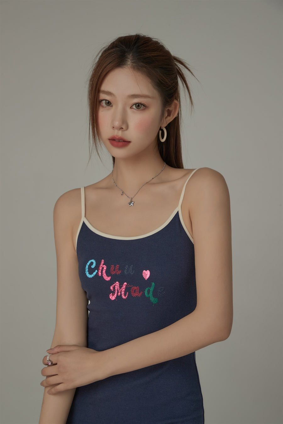 CHUU Chuu Made Heart Embroidered Sleeveless Mini Dress