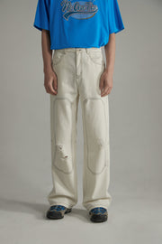 Distressed Ripped Outlined Cotton Wide Pants