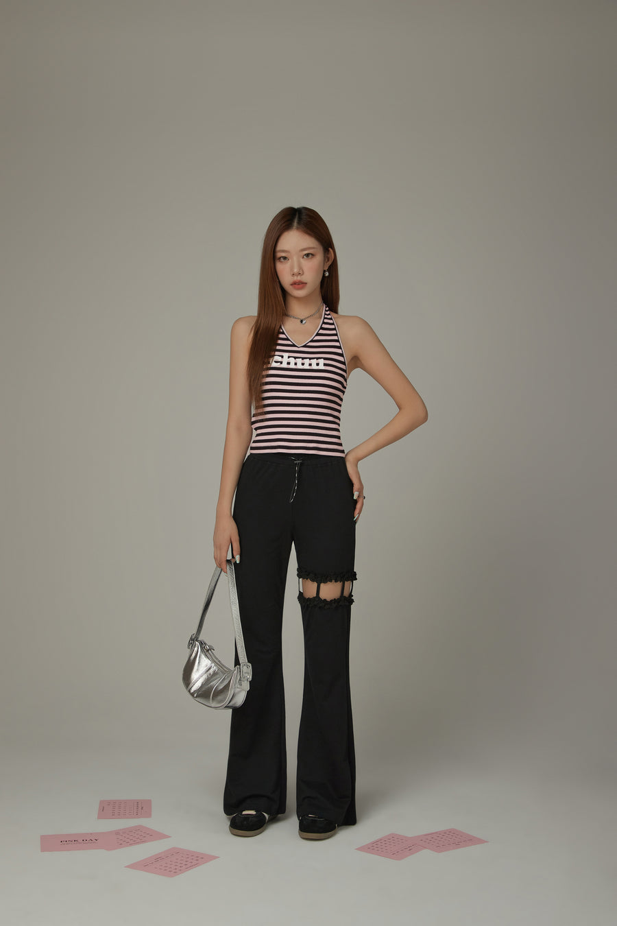 CHUU Elastic Waist Drawstring Hollow Cutout Pants