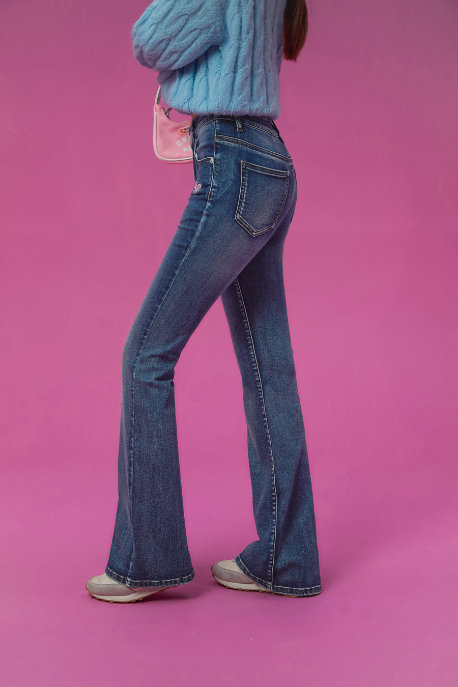 CHUU Heart Washed Bootcut Denim Jeans