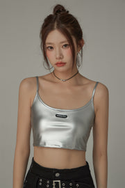 Hot Girl Sleeveless Slim Shiny Crop Top