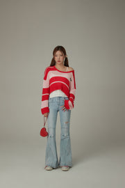 Color Combination Striped Cropped Knit Sweater