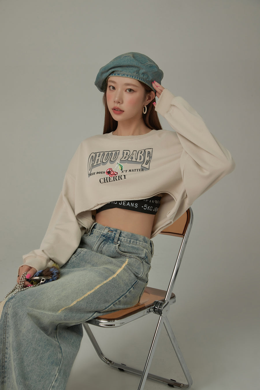 CHUU Size Doesnt Matter Cherry Crop Boxy Sweatshirt