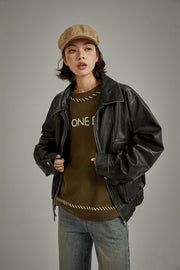 Leather Back Logo Jacket