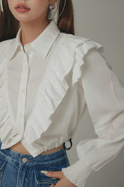 Ruffle Cropped Drawstring Shirt