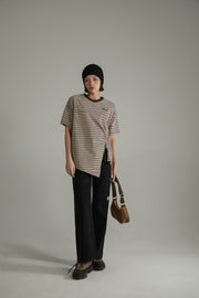 Striped Slit Shirring String T-Shirt